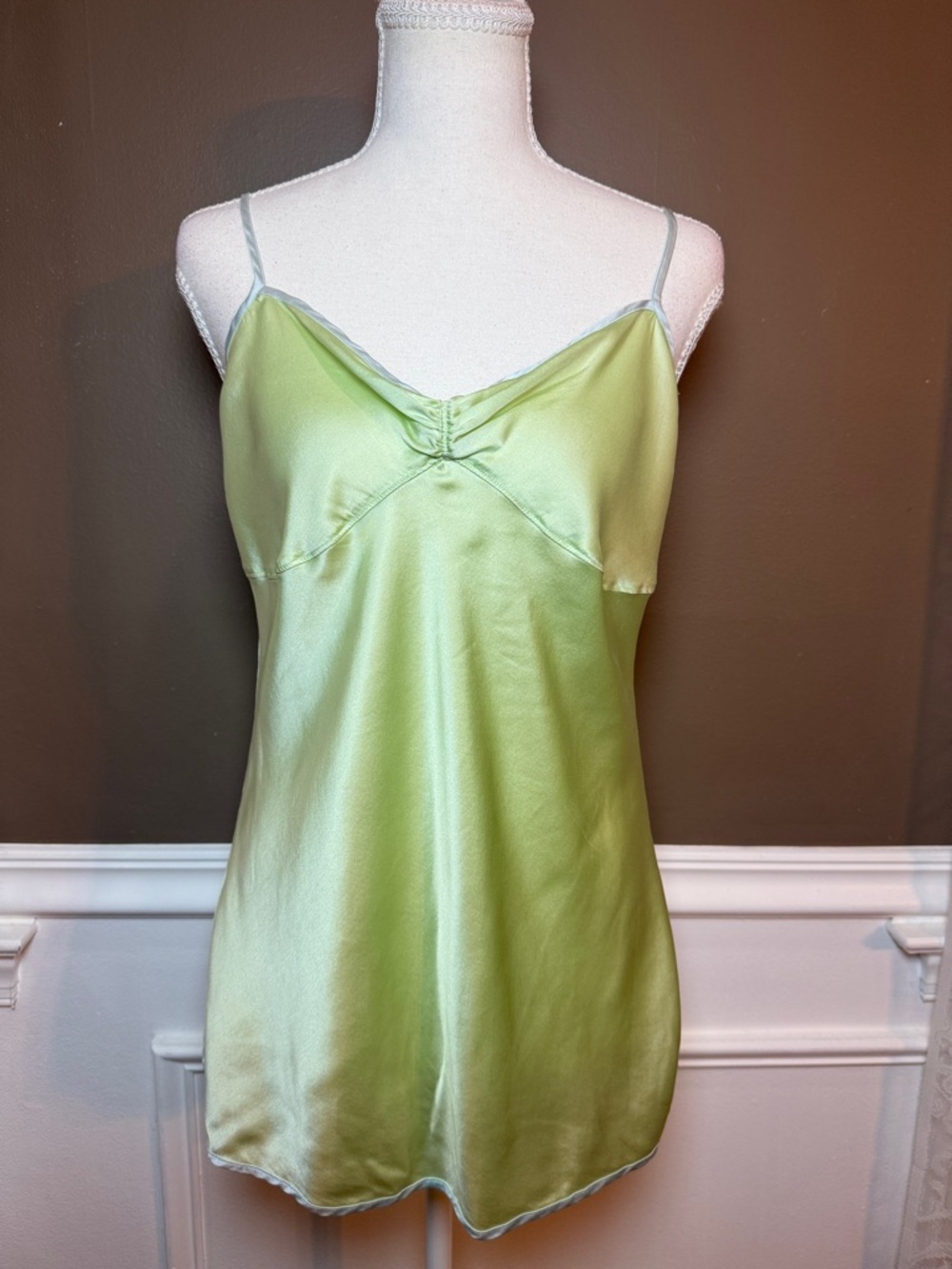 Mary Green‎ Silk Cami Y2K Pale Green Satin Slip Top S